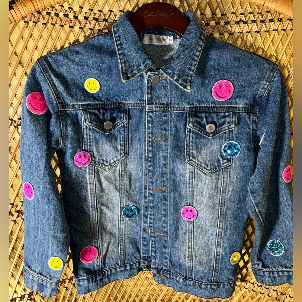 Tweenstyle Girls Denim Smiley Face Jacket with Rhinestones